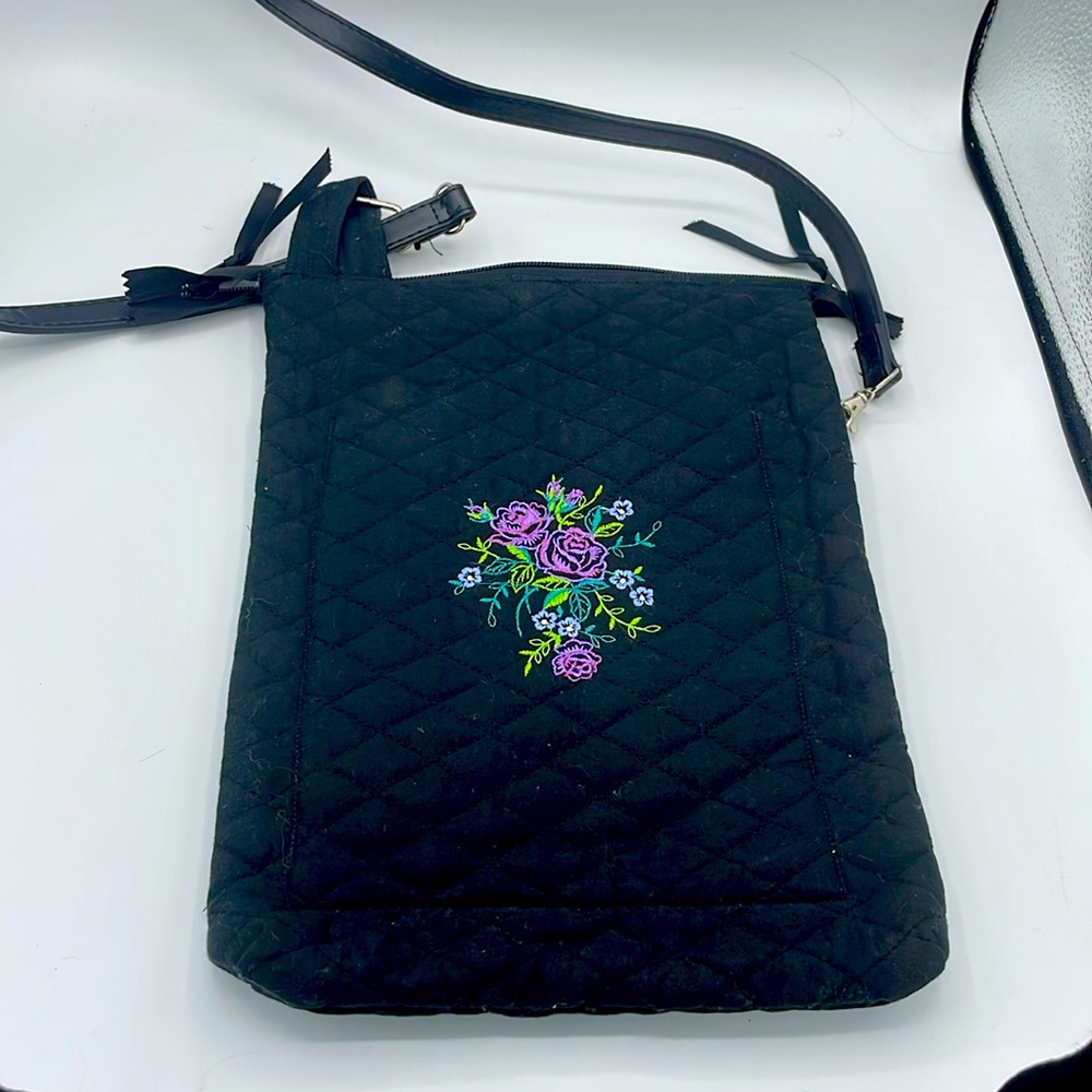 Quilted Embroidered Floral Crossbody Bag